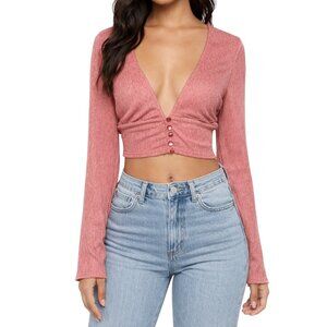 PrettyLittleThing Coral Pink Textured Button Up Crop Top Size 16